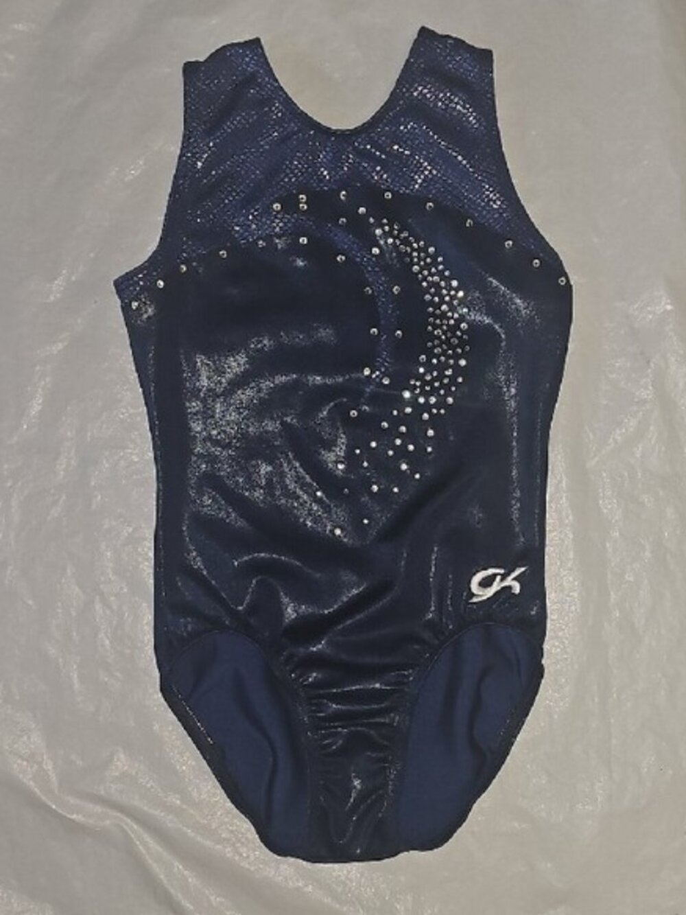 GK Elite Sportswear Size CL Girls Blue Leotard with Rhinestones Used